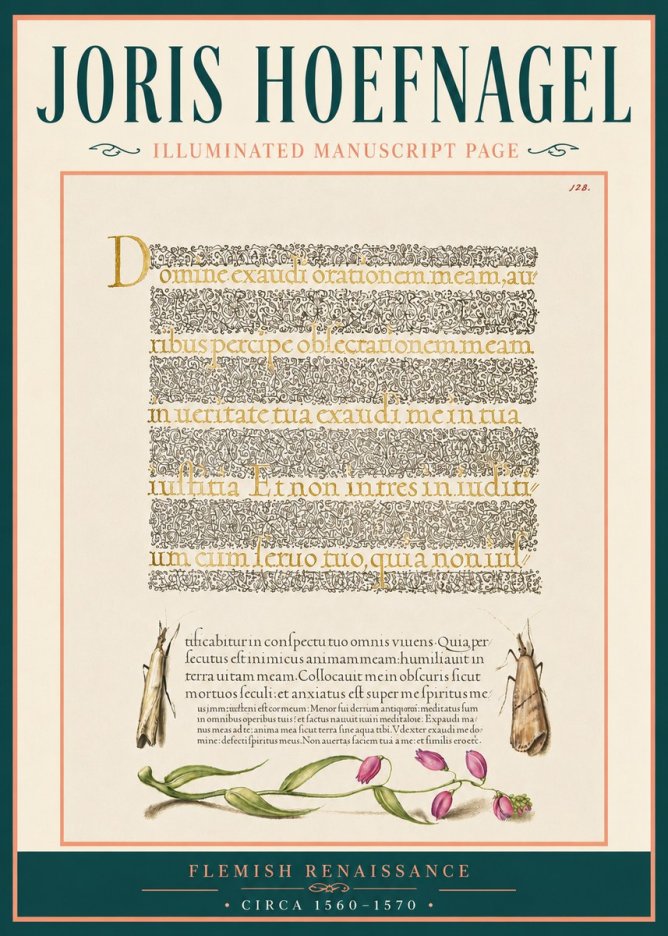 Joris Hoefnagel Illuminated Manuscript Page II No5 - Plakat