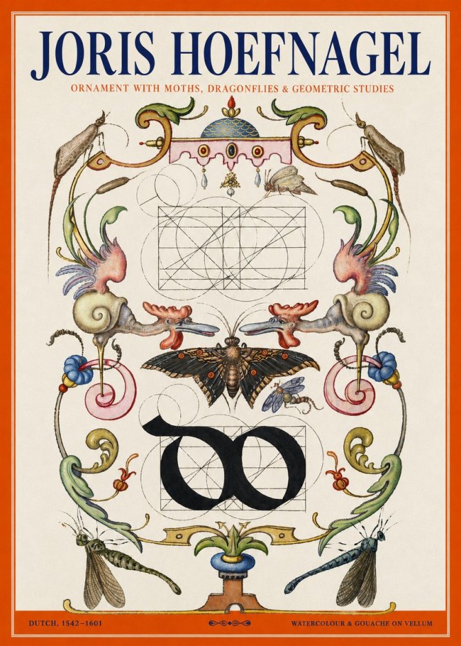 Joris Hoefnagel Ornament with Moths, Dragonflies & Geometric Studies No2 - Plakat