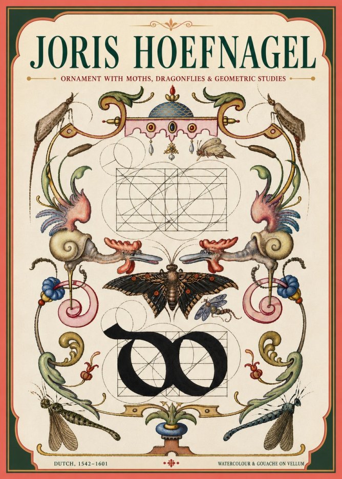 Joris Hoefnagel Ornament with Moths, Dragonflies & Geometric Studies No4 - Plakat