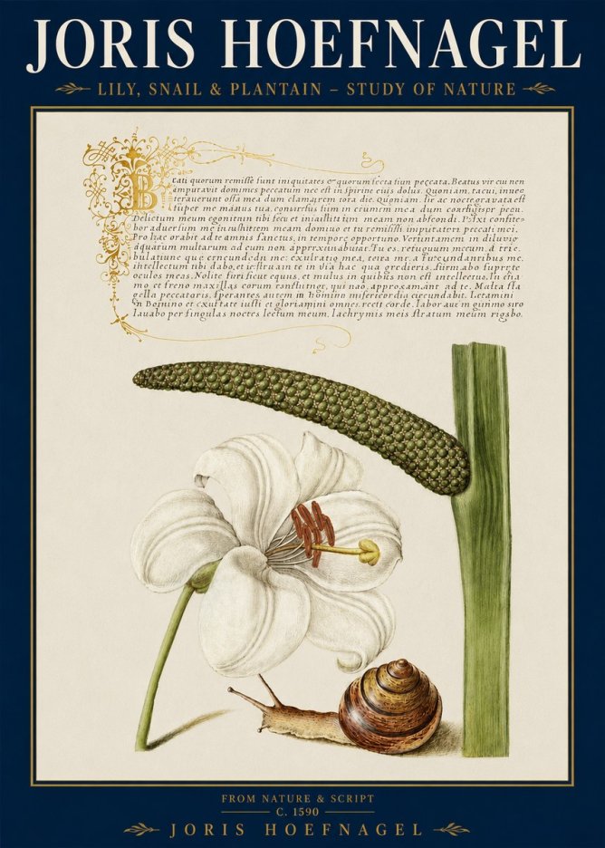 Joris Hoefnagel Lily, Snail & Plantain - Study of Nature No3 - Plakat