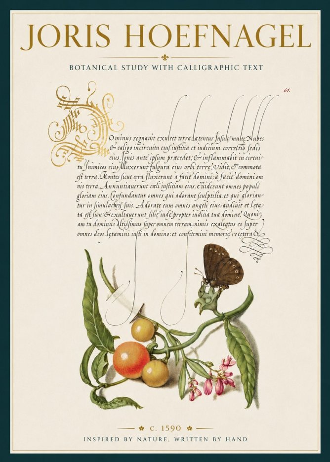 Joris Hoefnagel Botanical Study with Calligraphic Text No3 - Plakat