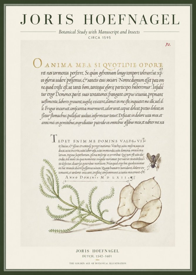 Joris Hoefnagel Botanical Study with Manuscript and Insects No1 - Plakat