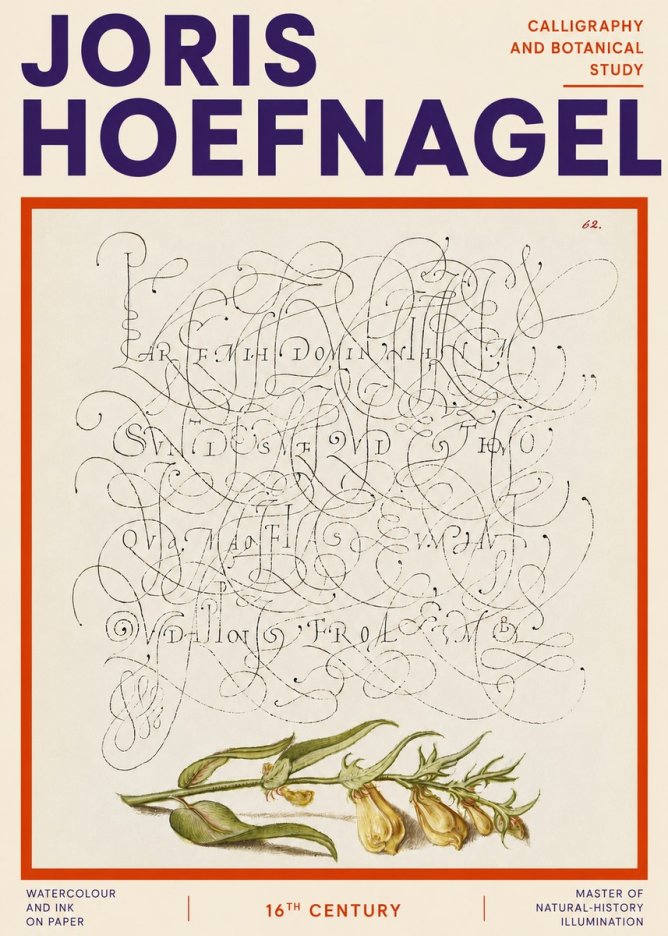 Joris Hoefnagel Calligraphic Practice with Botanical Study No4 - Plakat