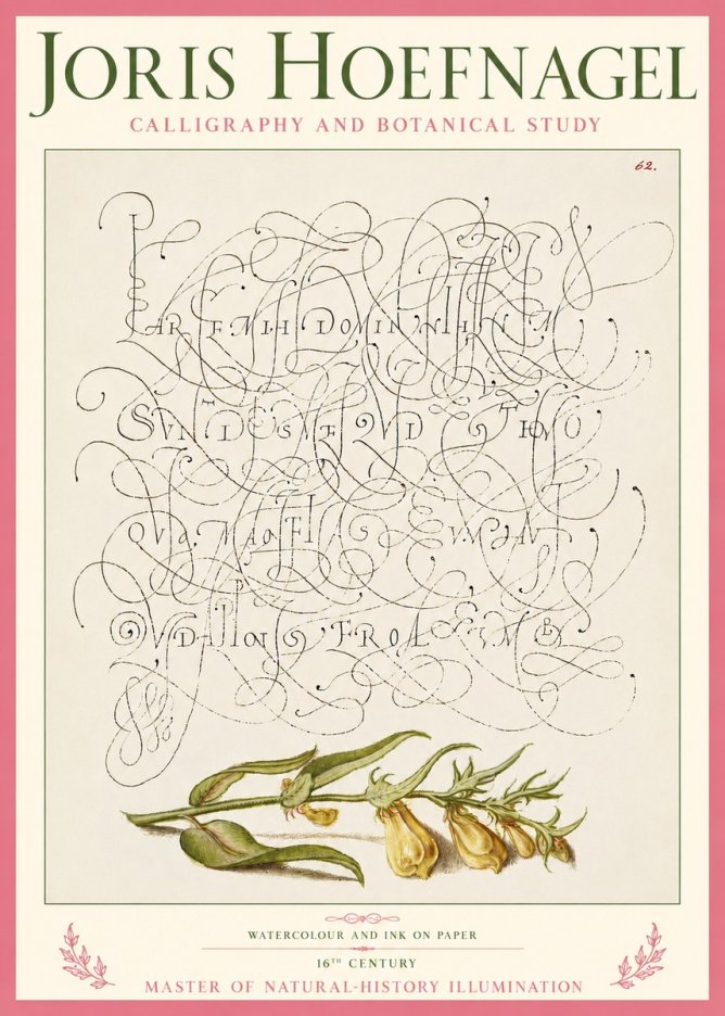 Joris Hoefnagel Calligraphic Practice with Botanical Study No5 - Plakat