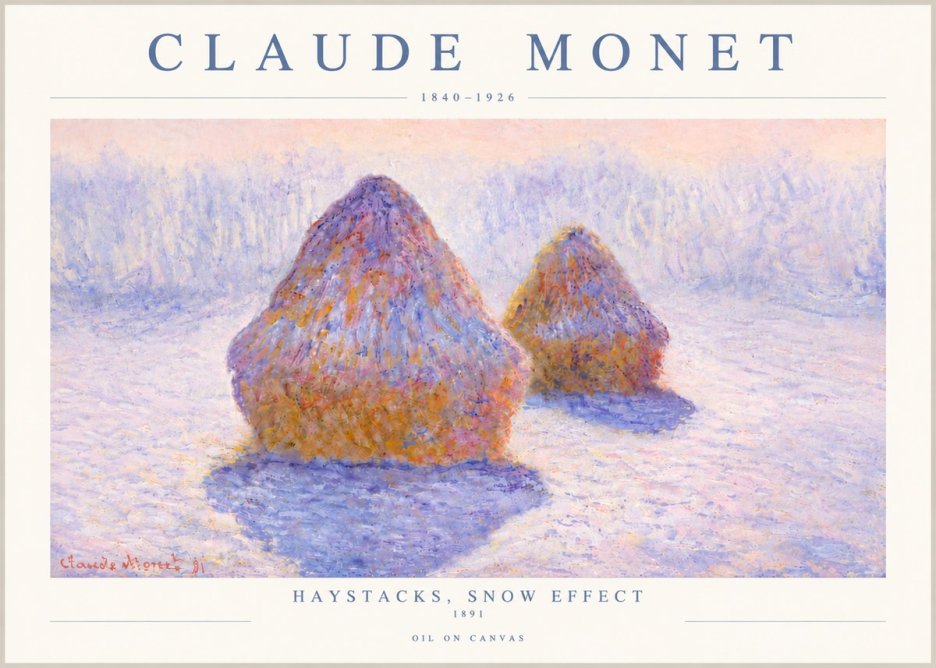 Monet Haystacks, Snow Effect No5 - Plakat