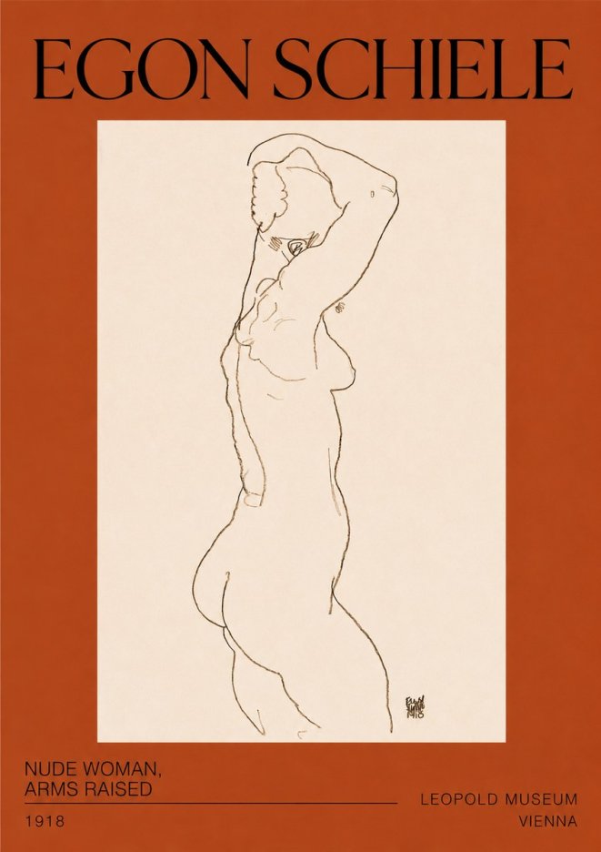 Schiele Nude Woman, Arms Raised No2 - Plakat