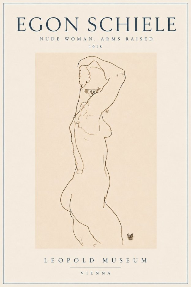 Schiele Nude Woman, Arms Raised No3 - Plakat