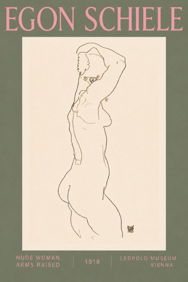 Schiele Nude Woman, Arms Raised No5 - Plakat