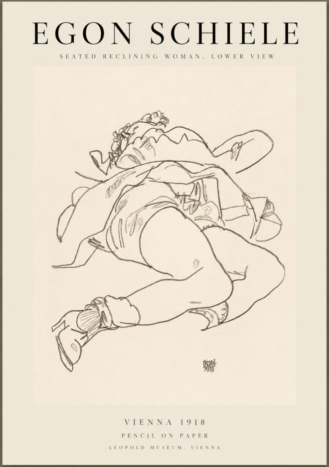Schiele Seated Reclining Woman, Lower View No1 - Plakat