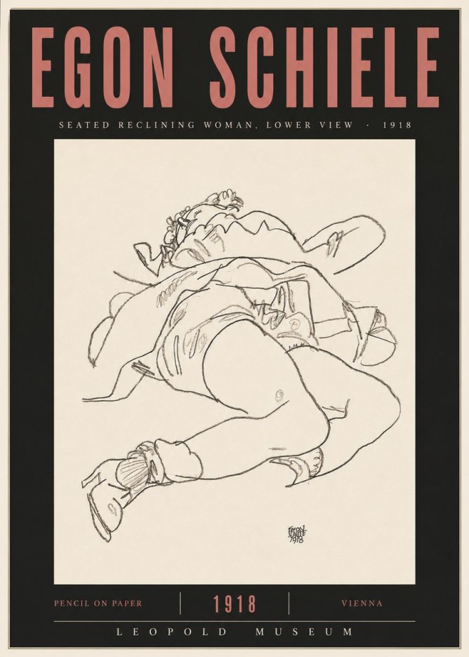 Schiele Seated Reclining Woman, Lower View No5 - Plakat