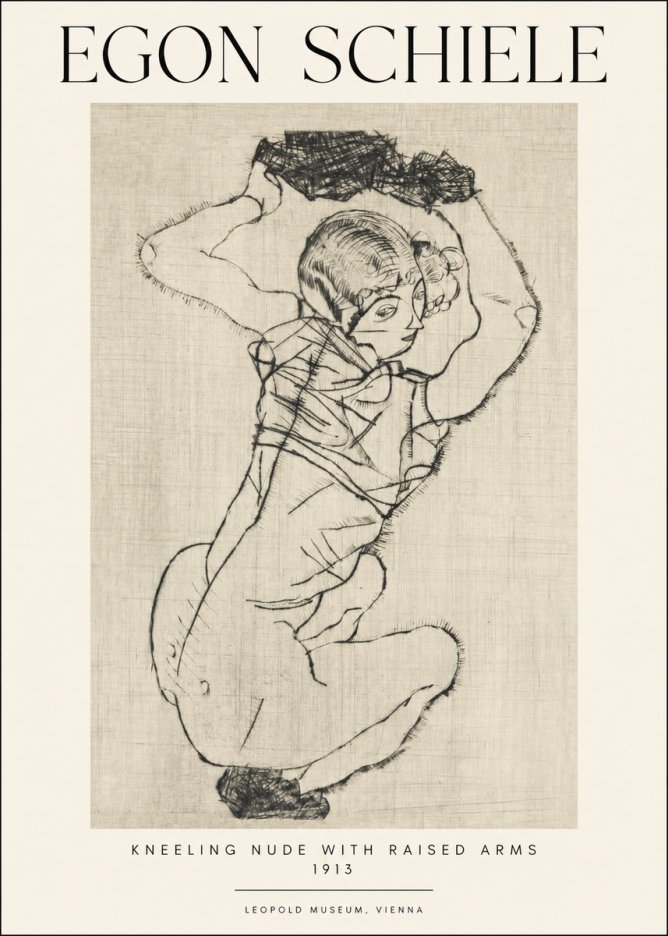 Schiele Kneeling Nude with Raised Arms No1 - Plakat