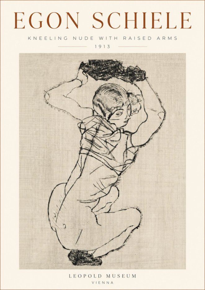 Schiele Kneeling Nude with Raised Arms No3 - Plakat