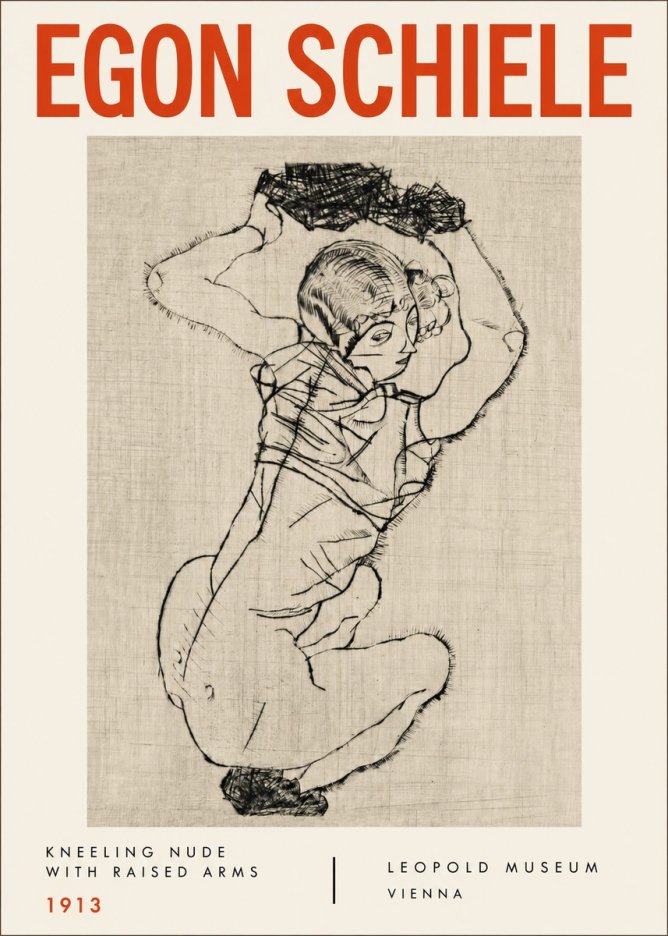 Schiele Kneeling Nude with Raised Arms No4 - Plakat