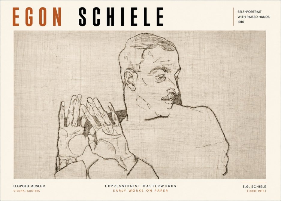 Schiele Self-portrait with Raised Hands No3 - Plakat