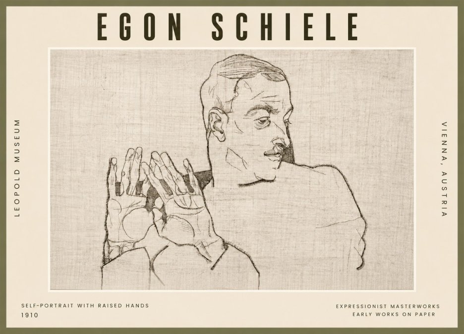 Schiele Self-portrait with Raised Hands No5 - Plakat