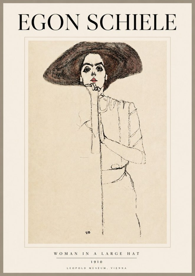 Schiele Woman in a Large Hat No2 - Plakat