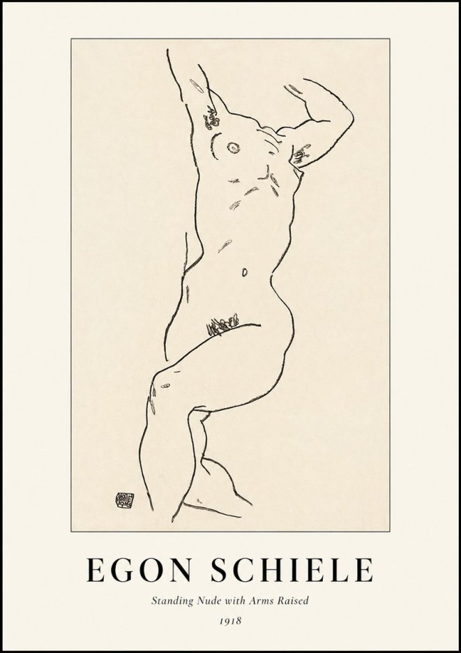Schiele Standing Nude with Arms Raised No1 - Plakat