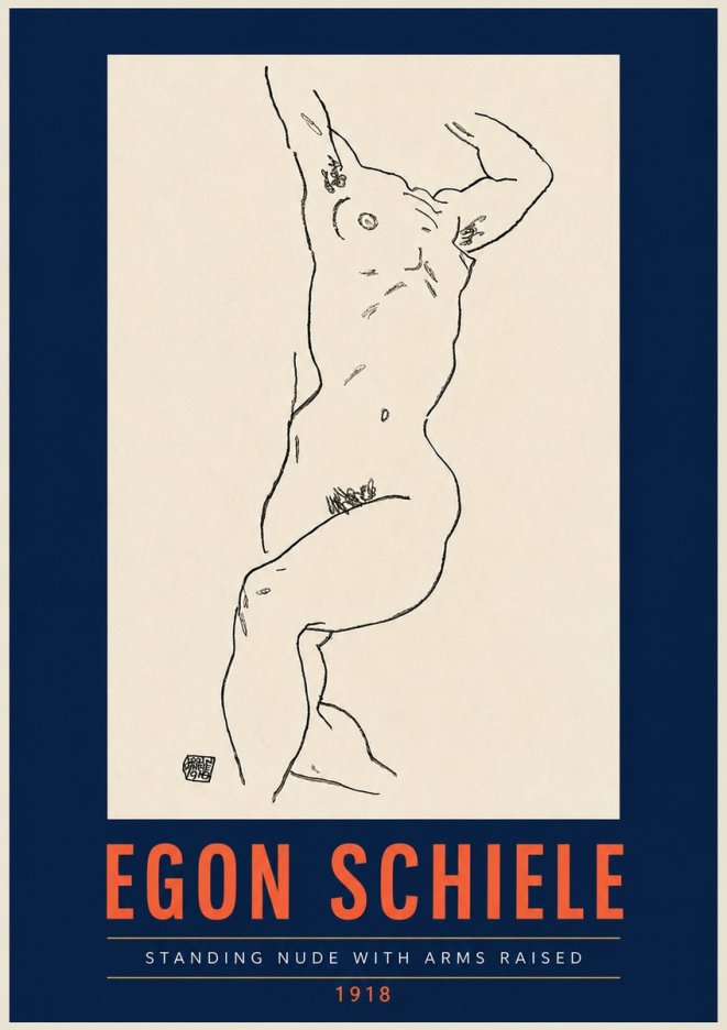 Schiele Standing Nude with Arms Raised No4 - Plakat