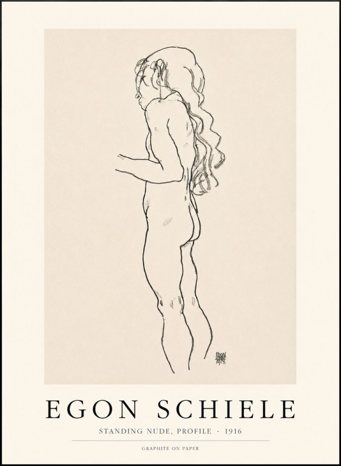 Schiele Standing Nude, Profile No1 - Plakat