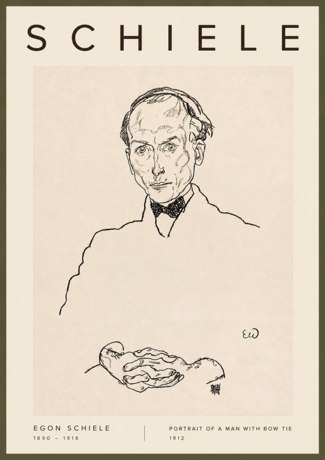 Schiele Portrait of a Man with Bow Tie, 1912 No2 - Plakat