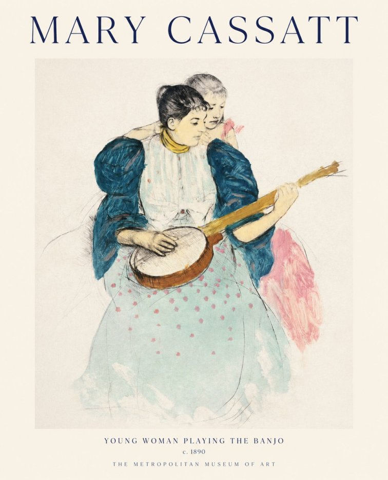 Mary Cassatt Young Woman Playing the Banjo No1 - Plakat