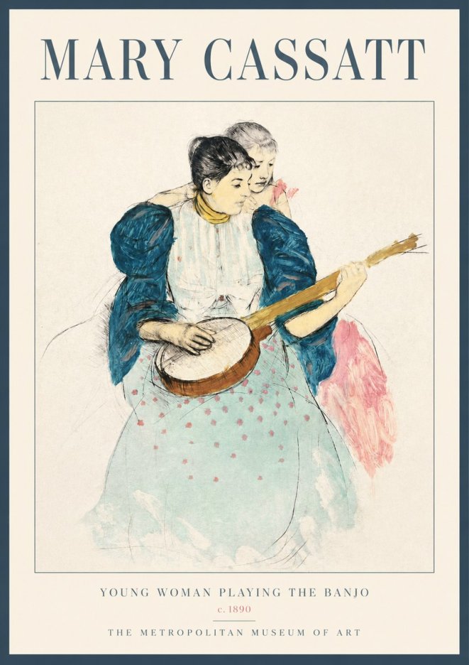 Mary Cassatt Young Woman Playing the Banjo No2 - Plakat
