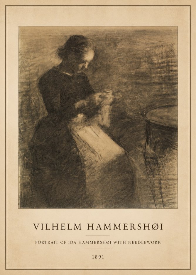 Vilhelm Hammershøi Portrait of Ida Hammershøi with Needlework No5 - Plakat