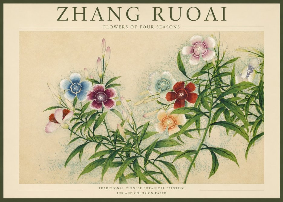 Zhang Ruoai Dianthus in Bloom No4 - Plakat
