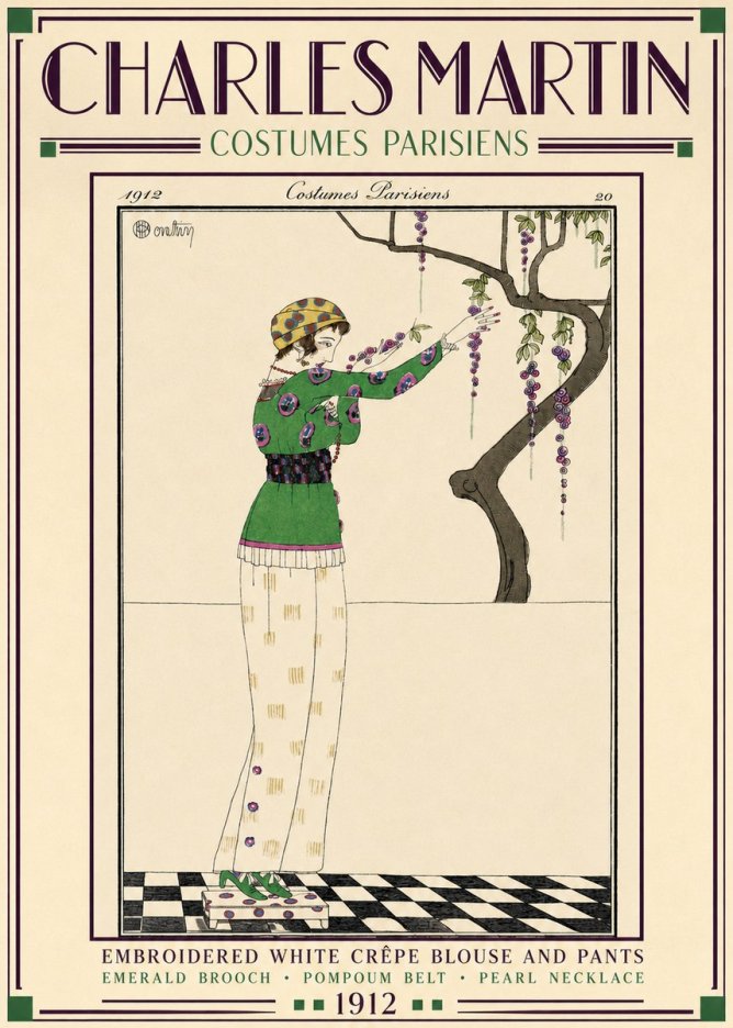 Charles Martin Embroidered White Crêpe Blouse and Pants No3 - Plakat