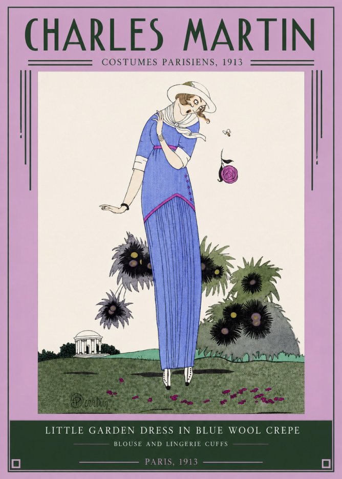 Charles Martin Little Garden Dress in Blue Wool Crepe No2 - Plakat