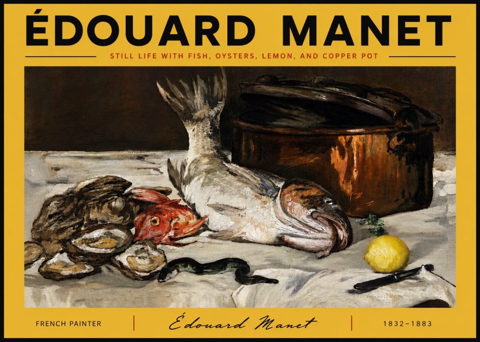 Édouard Manet Still Life with Fish, Oysters, Lemon, and Copper Pot No6 - Plakat