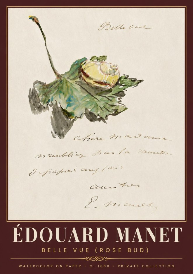 Édouard Manet A Rosebud with Leaf No6 - Plakat