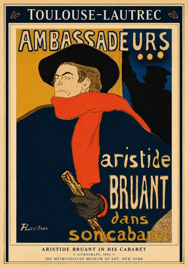 Toulouse-Lautrec Aristide Bruant in His Cabaret I No6 - Plakat