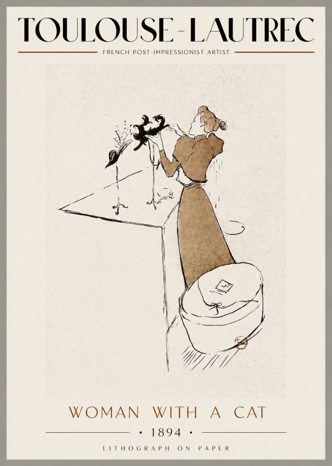 Toulouse-Lautrec Woman with a Cat No3 - Plakat