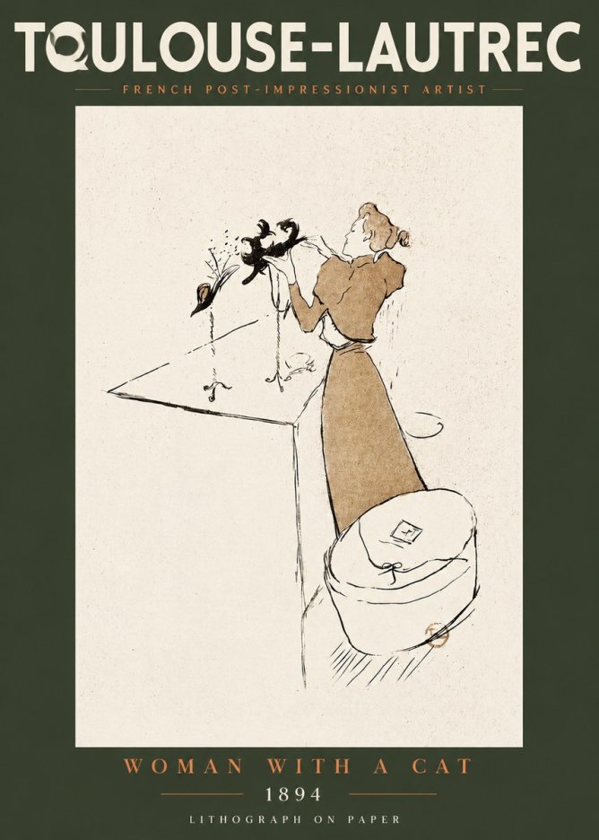 Toulouse-Lautrec Woman with a Cat No4 - Plakat