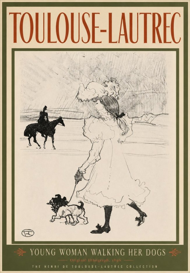 Toulouse-Lautrec Young Woman Walking Her Dogs No3 - Plakat