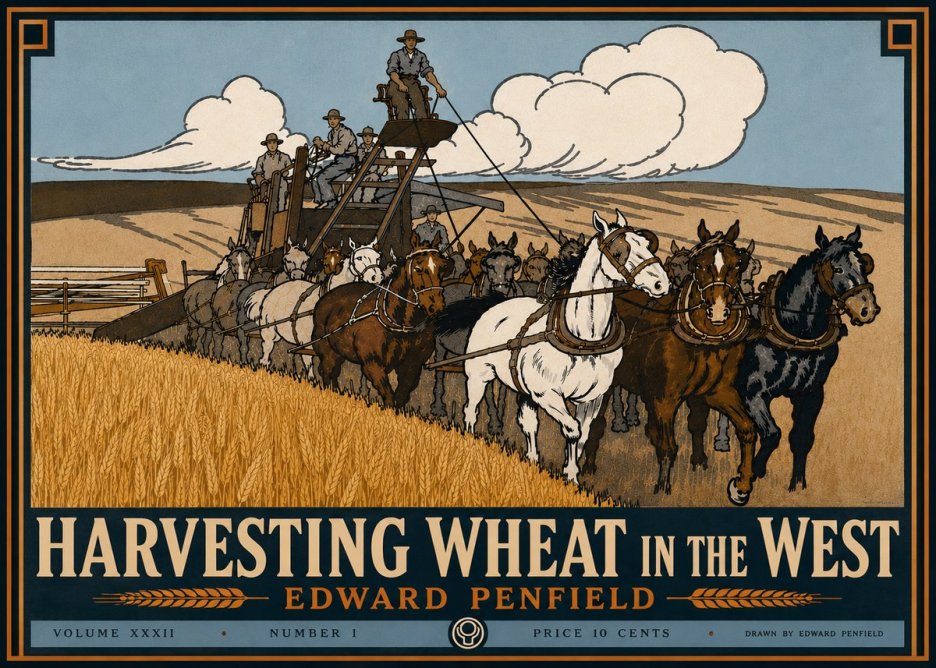 Edward Penfield Harvesting Wheat in the West No6 - Plakat