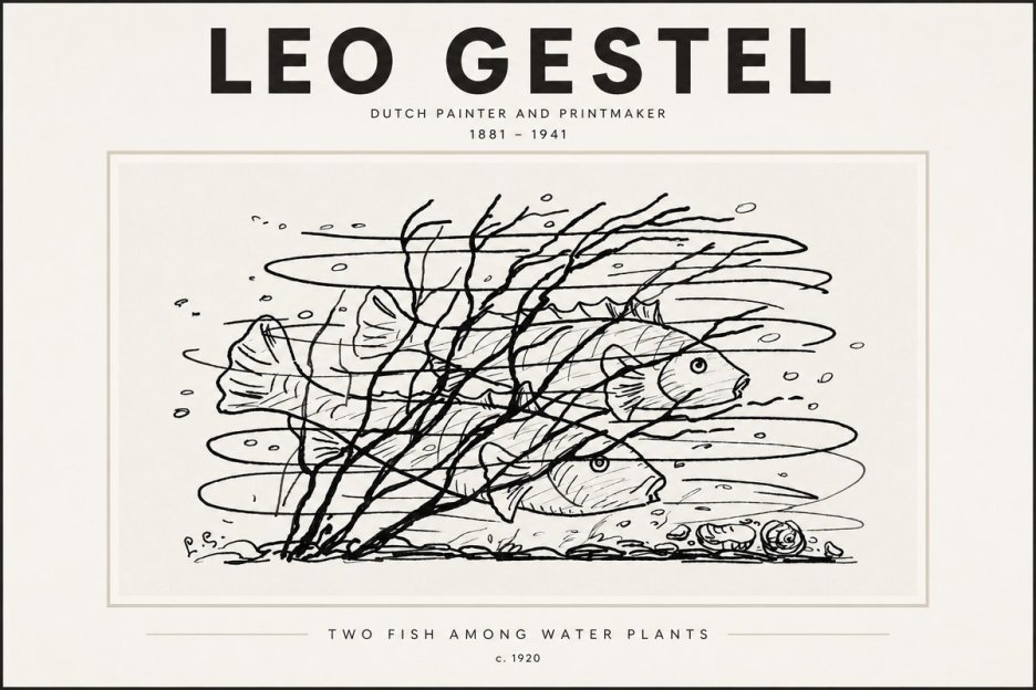 Leo Gestel Two Fish Among Water Plants No3 - Plakat