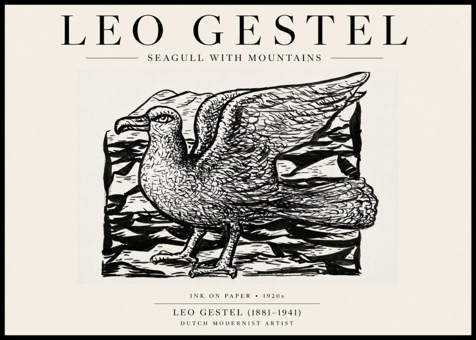 Leo Gestel Seagull with Mountains No6 - Plakat