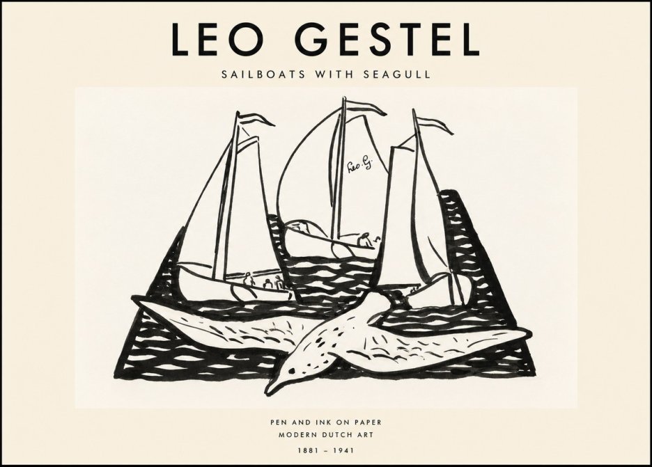 Leo Gestel Sailboats with Seagull No1 - Plakat