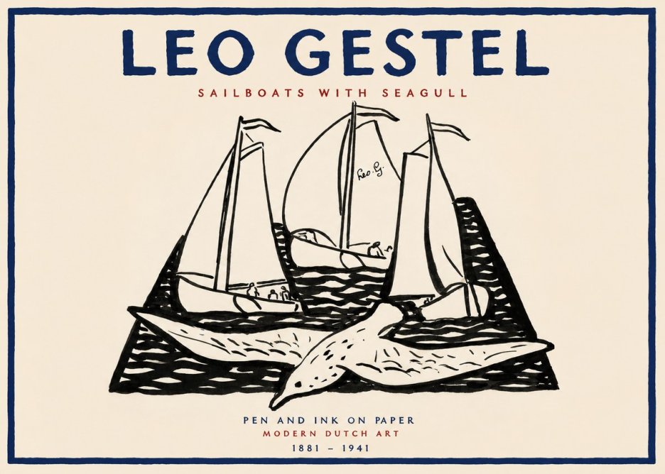 Leo Gestel Sailboats with Seagull No2 - Plakat