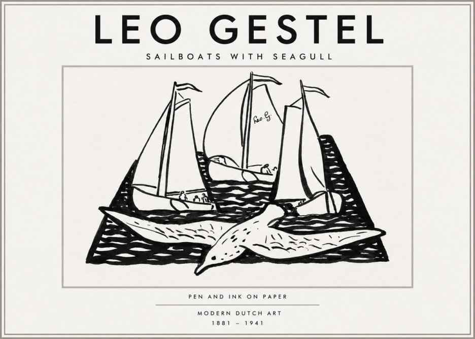 Leo Gestel Sailboats with Seagull No3 - Plakat
