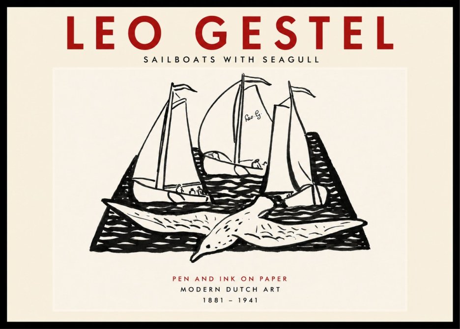 Leo Gestel Sailboats with Seagull No4 - Plakat