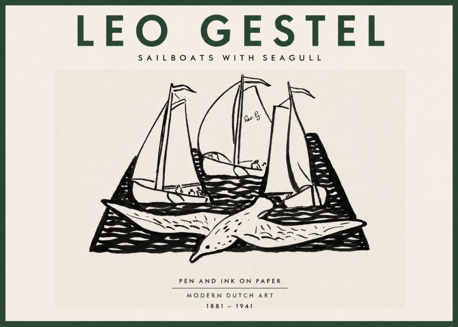 Leo Gestel Sailboats with Seagull No5 - Plakat