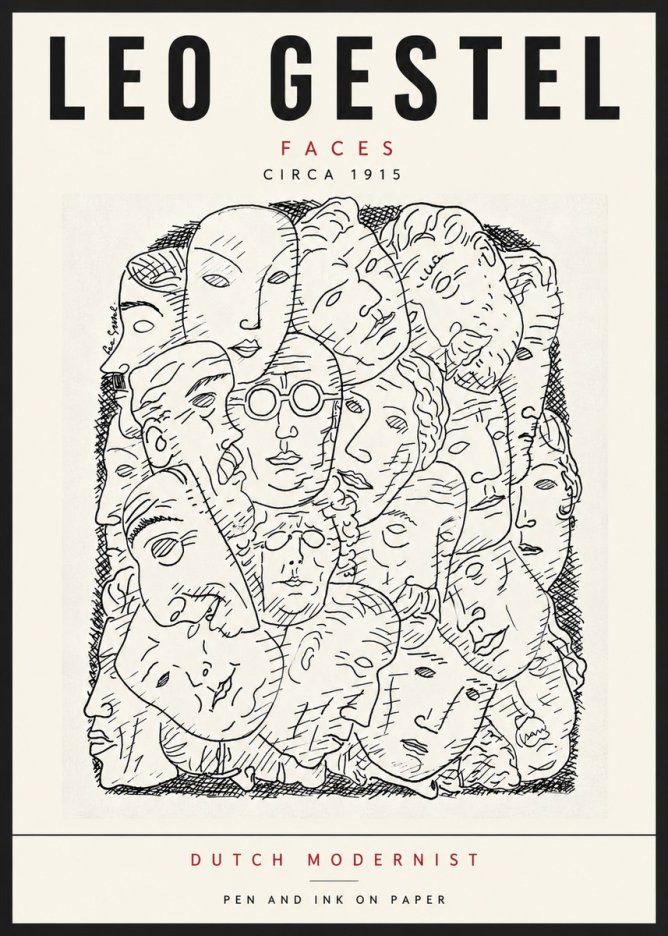 Leo Gestel Heads Ink Drawing No6 - Plakat