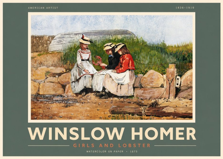 Winslow Homer Girls and Lobster No2 - Plakat