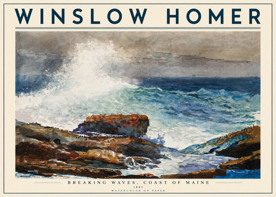 Winslow Homer Breaking Waves, Coast of Maine No3 - Plakat