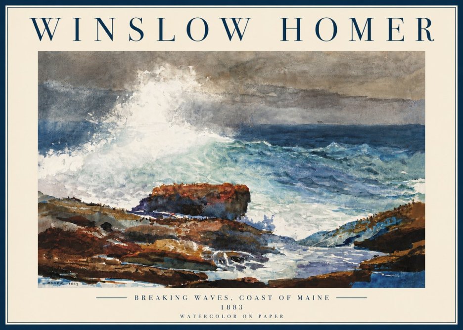 Winslow Homer Breaking Waves, Coast of Maine No6 - Plakat