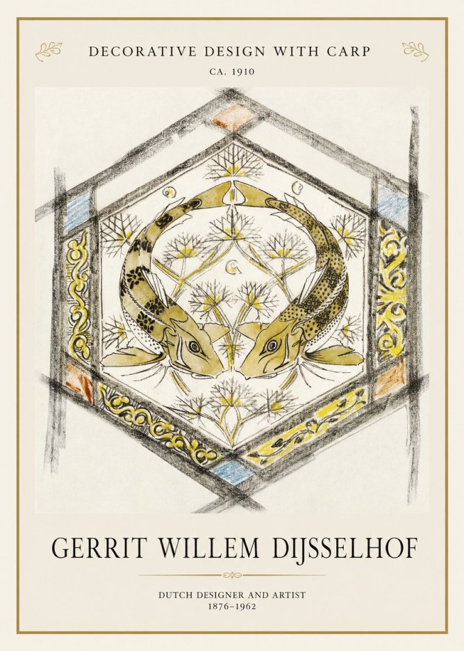 Gerrit Willem Dijsselhof Decorative Design with Carp No1 - Plakat