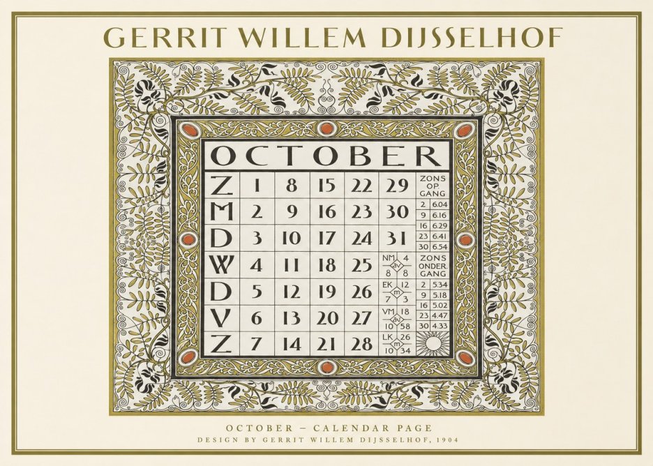 Gerrit Willem Dijsselhof October - Calendar Page No1 - Plakat